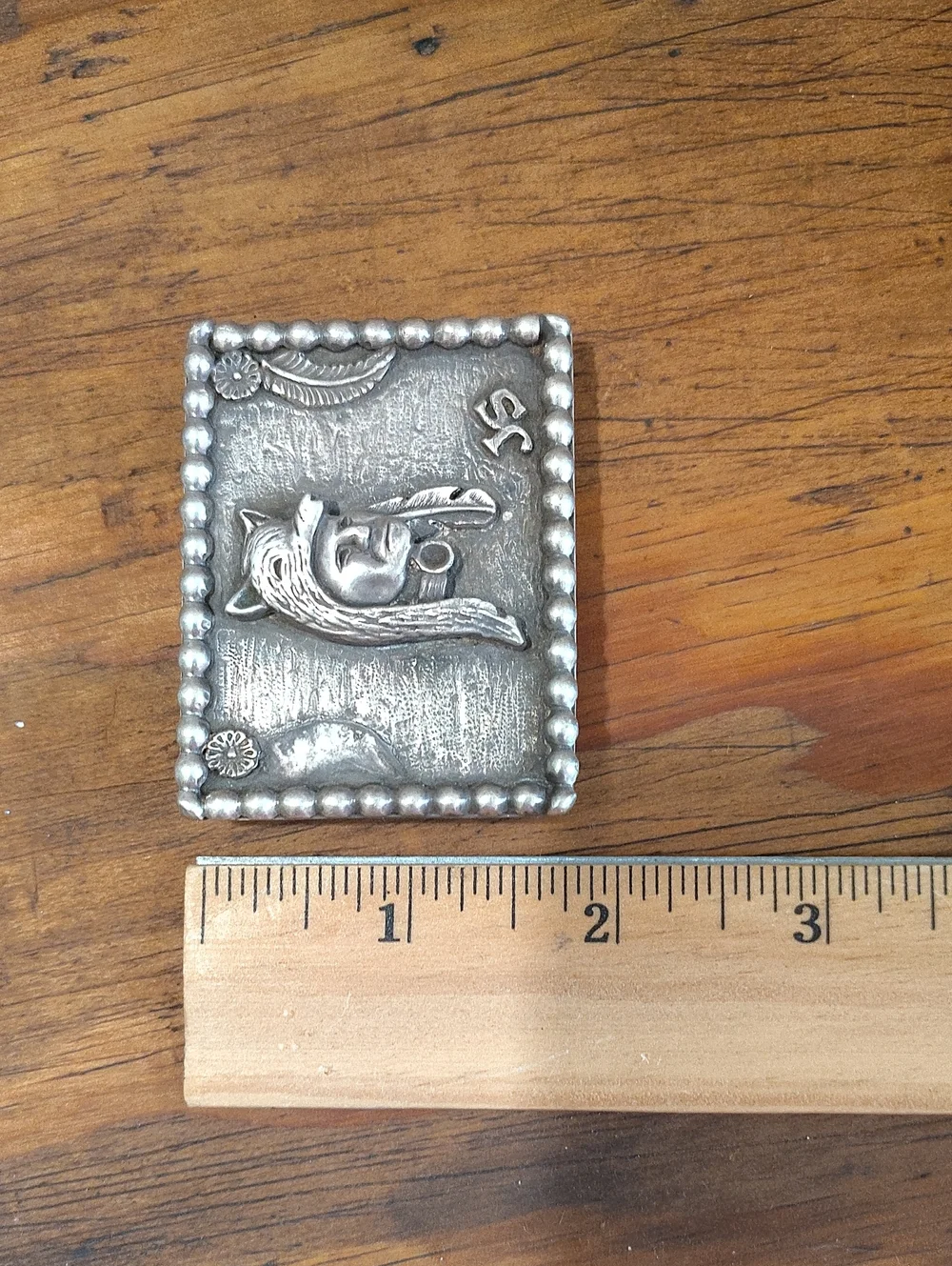 Vintage Western Boho Headdress Belt Buckle By James Shay Silversmith Sterling